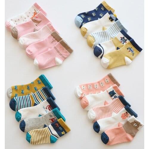 5 Pairs Kids Socks Children Autumn Winter Cartoon Cotton Socks Sport Kawaii Colorful Boy Girl Sock Set