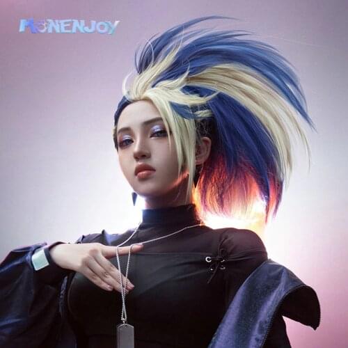 Monenjoy New LOL KDA Akali Cosplay WIG Game League of Legends Baddest K/DA Cos Hair
