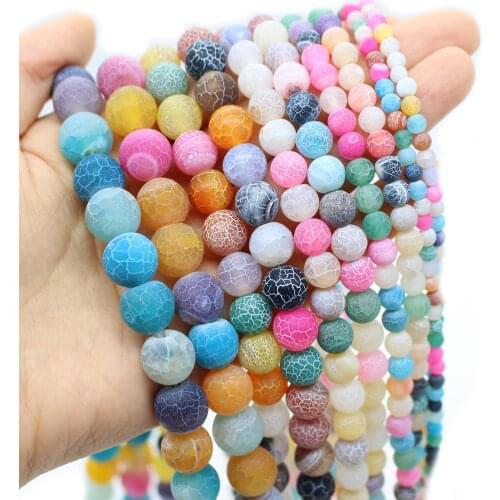 Oameusa Natural Round Frosted Weathered Agates Stone Beads Loose Beads Earrings Rings Necklace Charms Necklace For Women