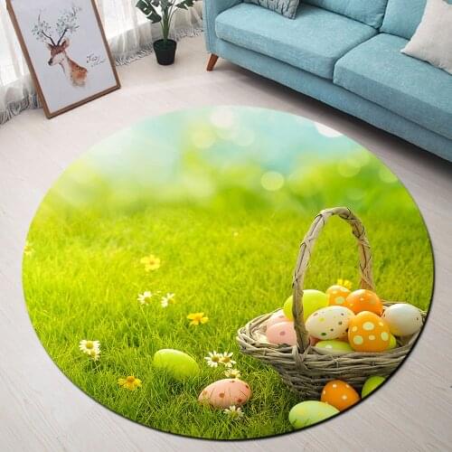 Easter Eggs Green Grass Daisy Floor Round Rug Soft Pets Carpet Bedroom Non-slip Carpet Doormat New Baby Child Crawling Mat