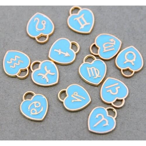 12pcs 12*14mm Animal 12 Constellations Zodiac Charms blue Enamel Charms Handmade Pendant For Diy Bracelet Jewelry Making