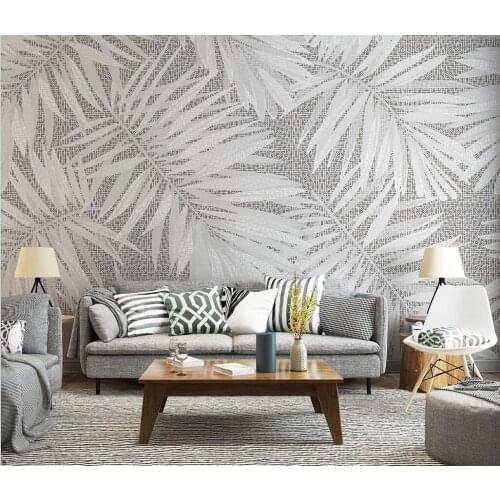 Custom Wallpaper Gray Tropical Plant Leaf TV Background Wall Painting Home Decor Living Room Bedroom Leaf mural 3d wallpaper