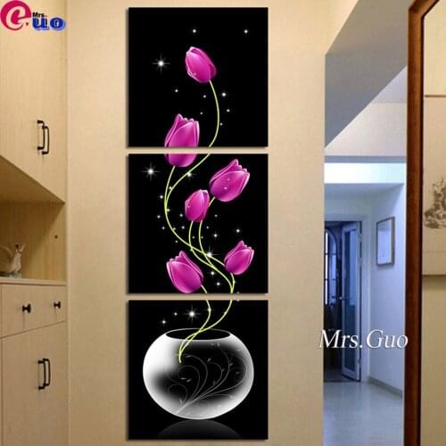 Full Square/Round 3Pcs Diamond Painting Dreamy Vase Unframed Diamond Embroidery Triptych Corridor Hallway Home Decor