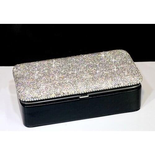 New Crystal Diamonds Jewelry Box Portable With Makeup Mirror Earring Ring Organizer For Travel Home Storage Box Wedding Gifts