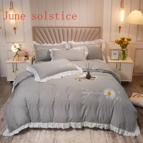 Modern Bedding Set Duvet Cover Set Embroidered Daisy Ruffled Home Quilt Covers Pillowcase Flat Bed Sheet Single Queen Size Adult