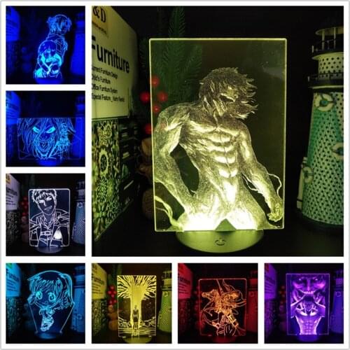 Attack On Titan Anime 3D Lamp Mikasa Eren Jaeger Erwin Smith Levi Rival Ackerman Jean Kirschstein Sasha LED Lampara Night Light