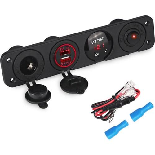 Switch Panel LED Voltmeter Cigarette Lighter 4 In 1 Dual USB Car Charger Ship Boat Marine 12V 24V Switch Overload Protection