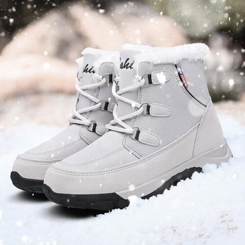 Jzzddown Warming With Fur ankle boots for women Hiking plush womens winter boots female ladies boots for winter Trekking shoes