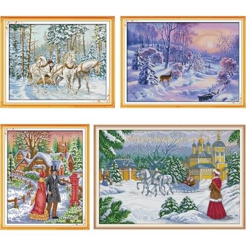Walk on The Snow Needlework Fabrics Embroidery Cross Stitch Kits Stamped Patterns Counted 11CT 14CT Printed Handmade Decor Gifts