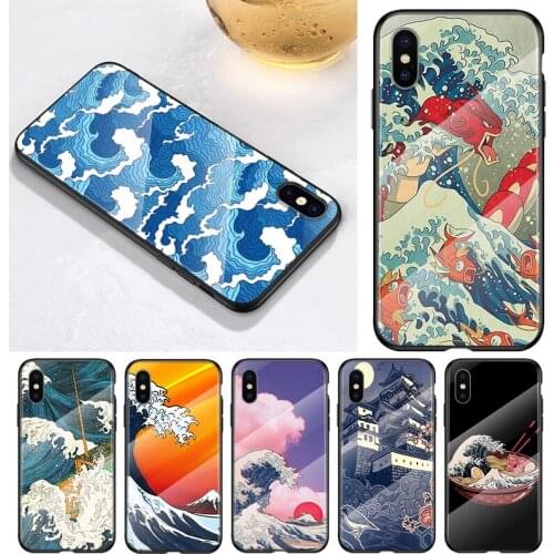 Japanese Wave Art For Apple iPhone 12 11 8 7 6 6S XS XR SE X 2020 Pro Max Mini Plus Tempered Glass Phone Case