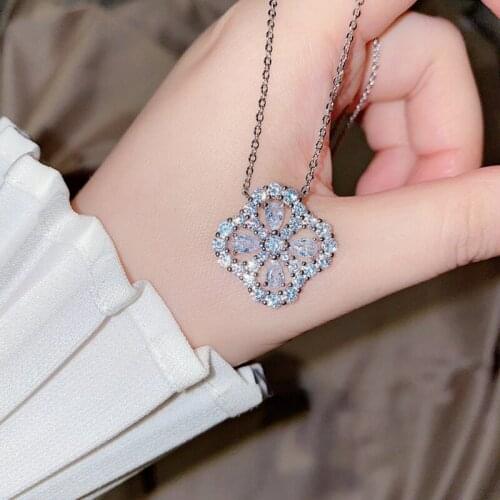 Four Leaf Clover 925 Silver Sweater Pendant Necklaces for Women Micro Inlay Zircon Choker Clavicle Chain Trendy Fine Jewelry