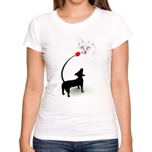 Black cat pink love t-shirt women love story Literature and art shirts Good quality brand clothes casual tops