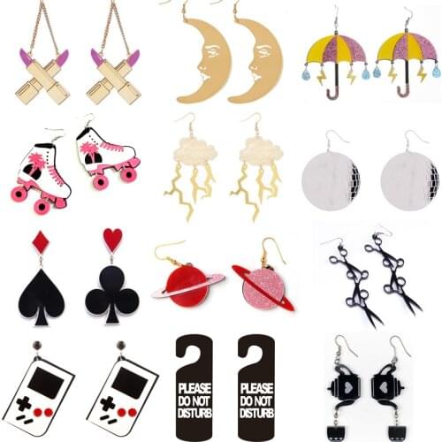Earrings For Women Hyperbole Geometric Funny Tassel Moon Umbrella Cloud Game Acrylic Earrings Harajuku Jewelry Friend Gifts New