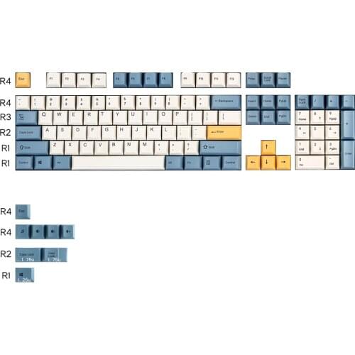 1set Blue White yellow Keycap sublimated cherry original keycaps PBT material filco87 104 keys