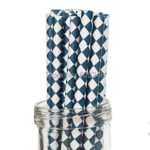 100pcs Mixed Colors Old Fashioned Disposable Decorative Party Tableware Navy Harlequin Diamond Paper Straws