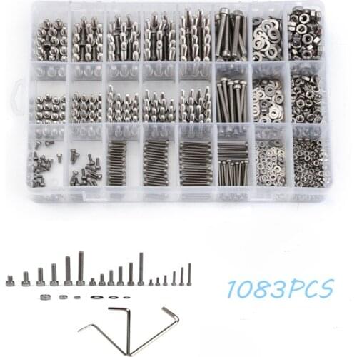 1080PCS M2/M3/M4 Stainless Steel Fastener Hardware Hexagon Socket Head Cap Screws Flat Washer with 3PCS Nuts Wrench Kit