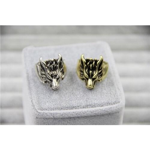 20pcs/lot Wholesale Fashion Jewelry Vintage Charm Wolf Head Ring For Men