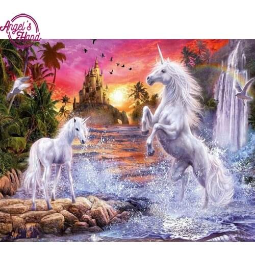5D Diy full Square drill diamond painting Cross stitch Waterfall Unicorn diamond embroidery Rhinestone Mosaic home decor gift