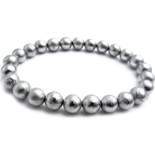 Genuine Natural Gibeon Iron Meteorite Silver Plated Bracelet 7mm Round Beads Fashion Women Men Jewelry Stretch Bracelet AAAAA