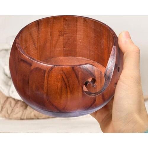 Wooden Yarn Bowl Premium Round Wool Storage Knitted Crocheted Wool Holder Yarn Storage Bowl Organizer Sewing Supplies