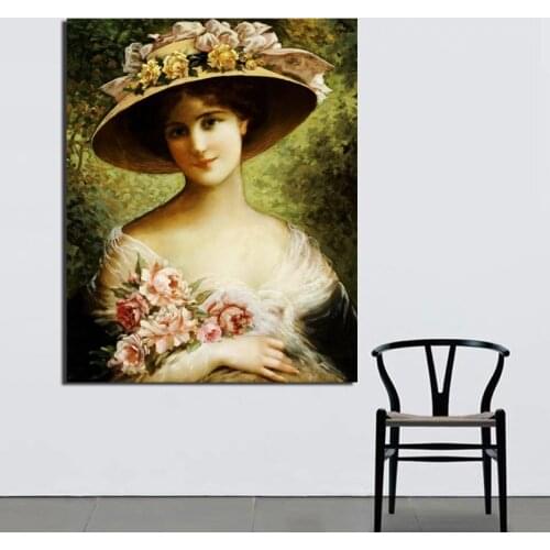 Emile Vernon Beauty With Flower Hat Canvas Painting Print Living Room Home Decor Modern Wall Art Oil Painting Posters Pictures