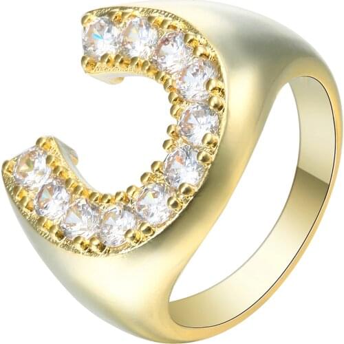 Hainon Fashion Gold Color Promise Rings Luxury C Design New Jewelry High Polished Princess White Zircon Women Engagement Ring