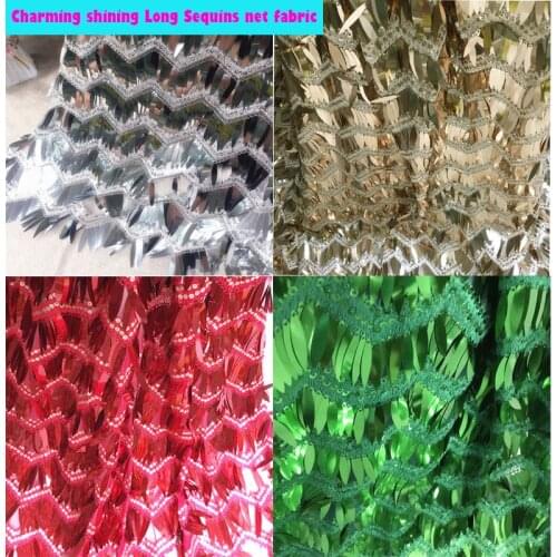 Beautiful Shining Long Sequins Mesh fabric Wedding Dress Sequin Net Fabric DIY Sewing Performance Clothing Shiny Sequined Fabric