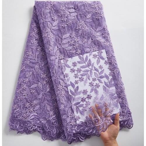 SJD LACE African Lace Fabric High Quality 2021 Blue Flowers French Mesh Lace Nigerian Lace Fabric 5 Yards For Wedding DressA2318