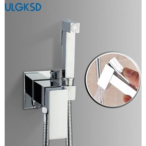 ULGKSD Bathroom Bidet Square Hand Shower Head Chrome Finish Solid Brass Cold Water Valve Tap Crane 360 Degree Switch