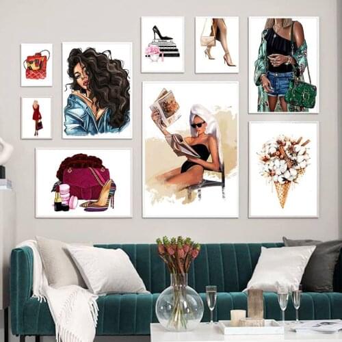 Fashion Girl Book Package High Heels Lipstick Art Canvas Painting Nordic Posters And Prints Wall Pictures For Living Room Decor