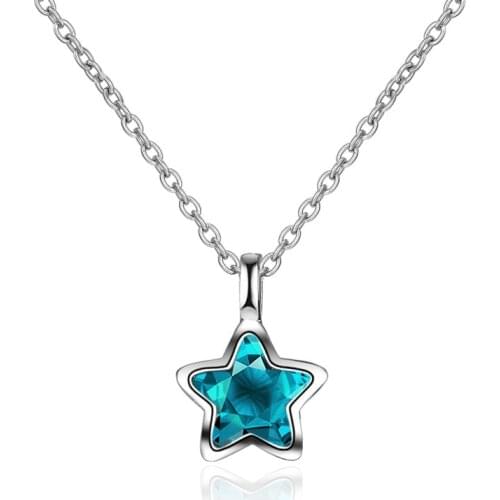 TJP Trendy Blue Star Pendants Necklace For Women Party Accessories Charm Silver Lady Choker Necklace For Girl Christmas Jewelry