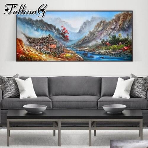 FULLCANG Mountain river broken house landscape large diamond painting 5d diy full square round mosaic embroidery kits FC3657