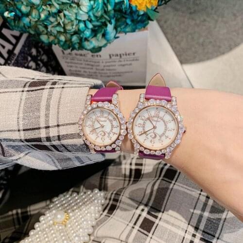 New Arrived 2-Size Brand Women Luxury Diamond Watches Lovely Moon Stars Wrist watch Waterproof Real Leather Strap Watch Quartz