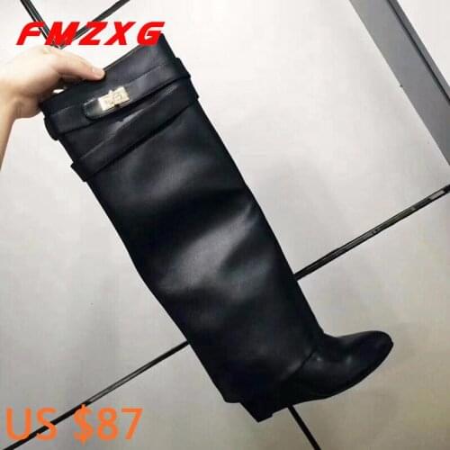 Omen Wedge High Long Chain Boots Chain Boots Sexy Shoe Winter Knee High Designer Boot High Heel Boots Genuine Leather Boot