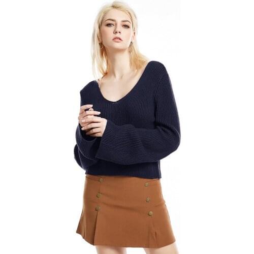 Autumn And Winter Suit-dress V Lead Knitting Unlined Upper Garment Horn Cuff Head Sweater Woman Reveal On The Shoulder Clothes