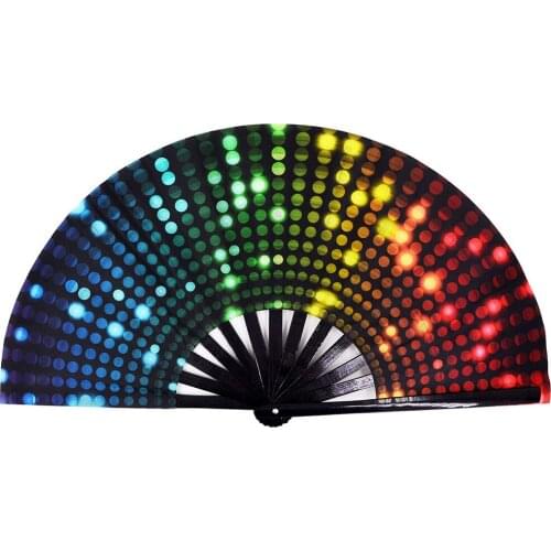 Festival Hand-Dyed Fan Large Folding Fan Printing Kung Fu Fan Satin Bamboo Bone Fan Gifts Wedding Dance Supplies Decorations