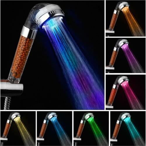 LED Water Temperature Control Shower Head RGB Light High Pressure Saving Water SPA Bathroom Anion Shower Filter