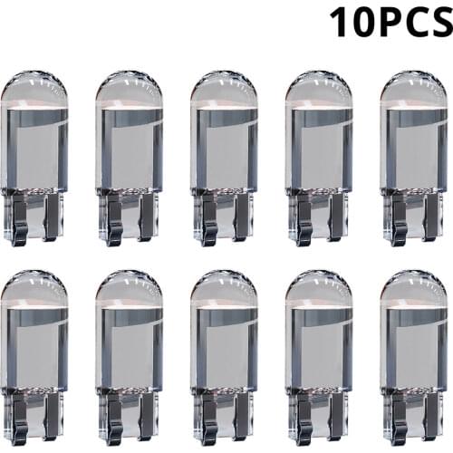 10PCS W5W 194 T10 Glass Housing Cob LED Car Bulb Wedge License Plate Lamp Dome Light White Diedo Auto Interior Reading Lamp 12V