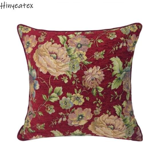 Vintage Countryside Style Dark Red Flower Hotel Interior Chenille Pillow Case Sofa Cushion Cover Floral ThrowPillow Case 45x45cm