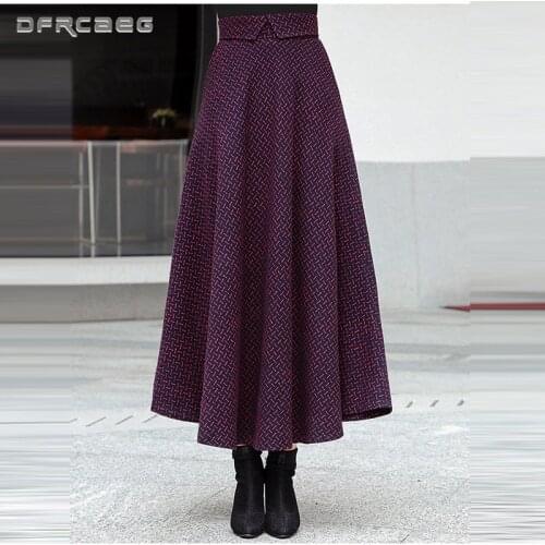 Thicken Big Swing Womens Wool Maxi Skirts Winter 2020 High Waist Elegant Woman Woolen Long Skirt Female Saia Longa