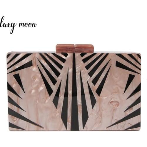 High Quality Mini Women Handbags Vintage Design Geometric Pattern Evening Bag Lady Acrylic Clutch Bag Banquet Party Purse ZD1143