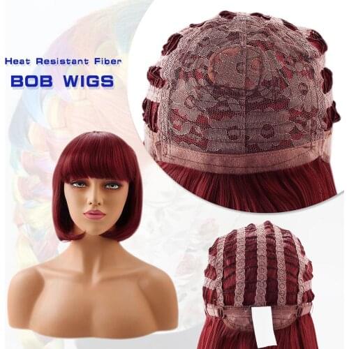 Neitsi 14 Inch Women Synthetic Straight Short Bobo Wigs Bangs Christmas Carnival Makeup Party Club Synthetic Girls Female Wig