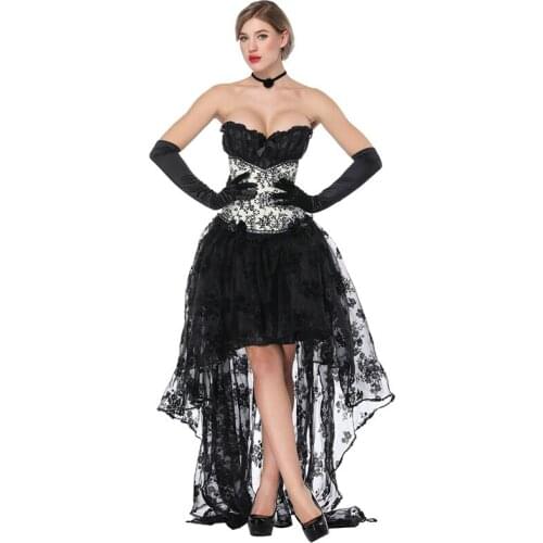 WYS.JL Womens Black Dancer Dress Witch Halloween Sexy Bust Corset Corset Skirt Gothic Corset Black Lace Skirt 2XL
