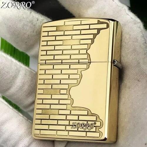 Zorro Kerosene Lighter Windproof Old Style Pure Copper Carving History Wall Gasoline Oil Lighter Men Gift Smoking Tool