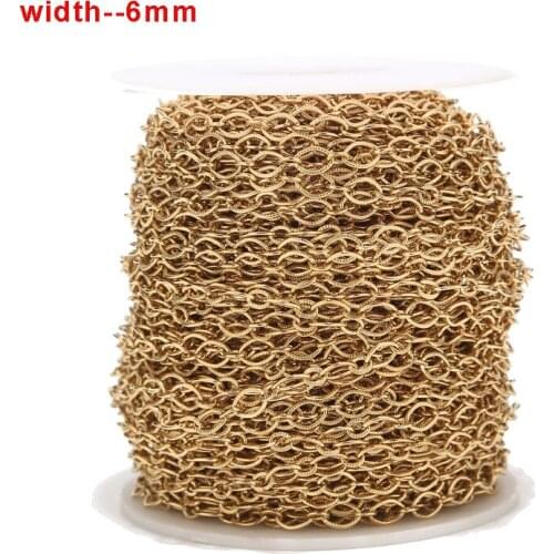 1Meter 6mm Width Stainless Steel Gold Plated Circle Oval Link Chains for DIY Necklace Bracelet Jewelry Making Handmade Findings