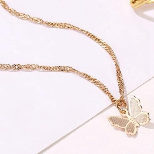 1pc Butterfly Decor Pendant Necklace Simple Copper Clavicle Chain Charm Necklace Jewelry Accessories For Women Girls