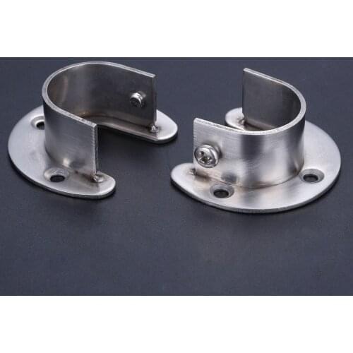 2Pcs U-Shape Rod Pipe Wardrobe Curtain Closet Hanging Clothes Rail Pole End Support Bracket Flange Holder Socket Bracket Support