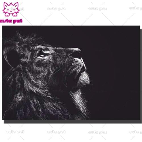 2020 round Diamond Painting black lion art Full square Rhinestone of Picture Diamond mosaic cross stitch Valentines Day gift