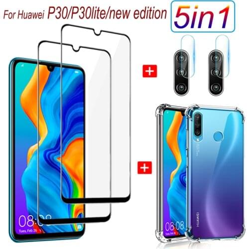 3~5Pcs Case + Glass for Huawei P30 Lite Tempered Glass P30 P30Lite New-Edition Camera Film Screen Protector p30 p30-lite glass