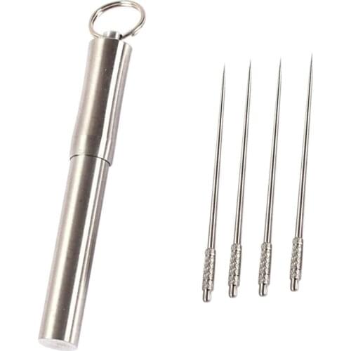 4pcs Alloy Toothpicks Rustproof Portable Toothpicks Travel Picnic Outdoor Metal Toothpicks With Stainless Steel Toothpick Holder